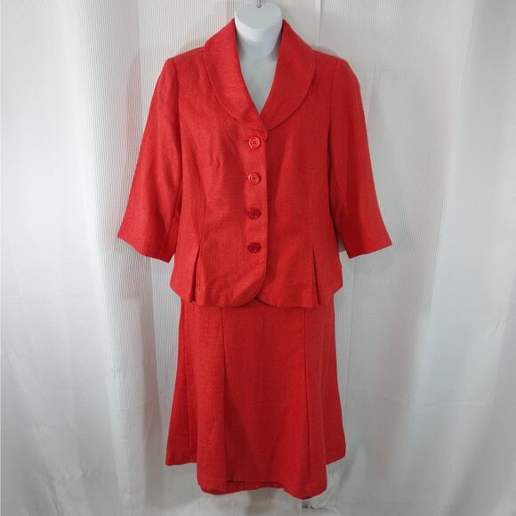 NWOT! CATO! PERSIMMON ORANGE/PINK TEXTURED WEAVE SKIRT, JACKET SUIT! SZ 16W - Picture 2 of 11